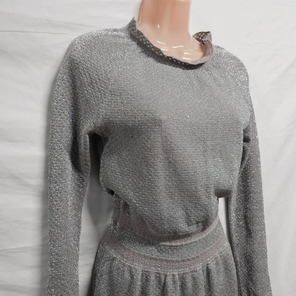 Tory Burch Isabelle Flare Neckline Cocktail Dress Women Size XS Silver Metallic